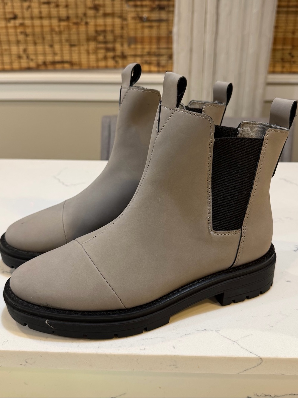 Toms Gray Chelsea Ankle Boots with Black Elastic Panels